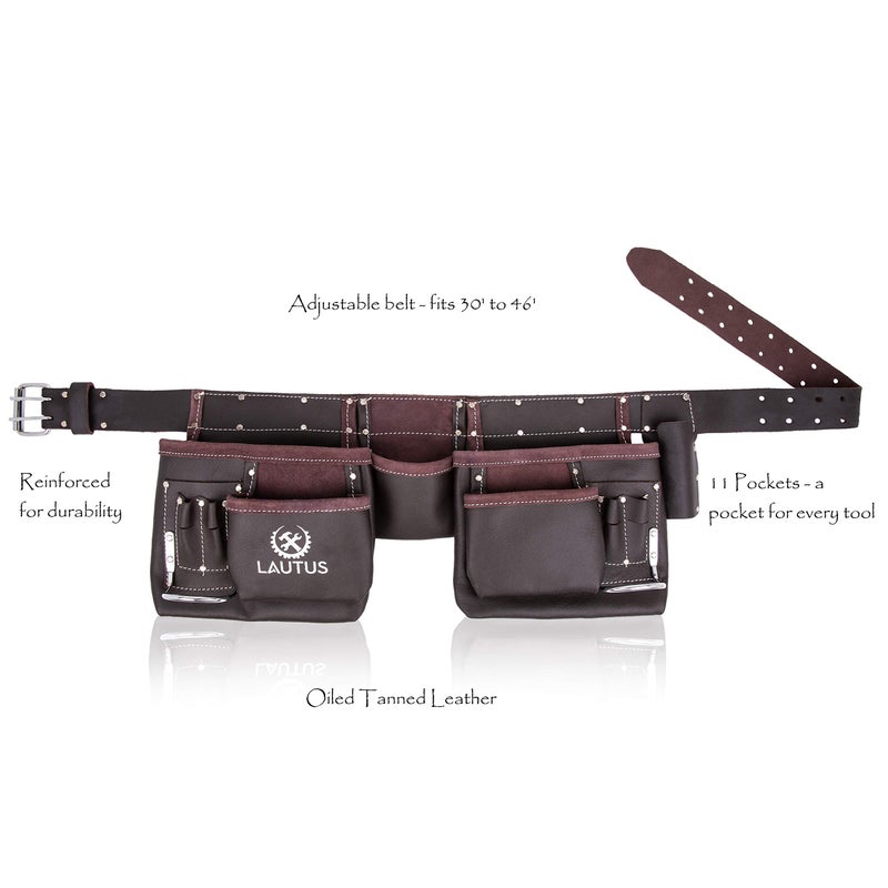 LAUTUS Oil Tanned Leather Tool Belt/Pouch/Bag, Carpenter, Construction, Framers, Handyman, Electrician - 100% LEATHER - Image 2